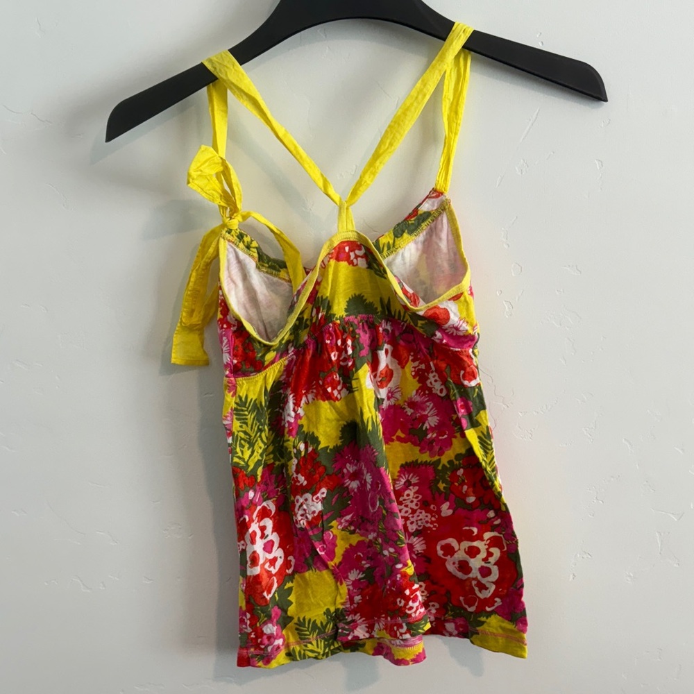 Vintage Hollister Yellow Floral Tie-Strap Cami Tanktop with Red & Pink Blooms - Picture 5 of 5